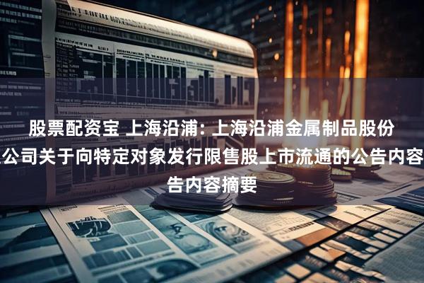 股票配资宝 上海沿浦: 上海沿浦金属制品股份有限公司关于向特定对象发行限售股上市流通的公告内容摘要